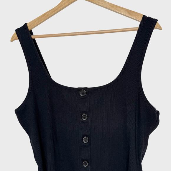 Abercrombie XL Black Ribbed Crop Tank Button Front Square Neck Grunge - Picture 3 of 8